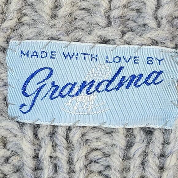 Hand Knit Gray Wool Cardigan Puff Sleeves Cable Knit Women’s SZ LG GUC - Picture 4 of 8